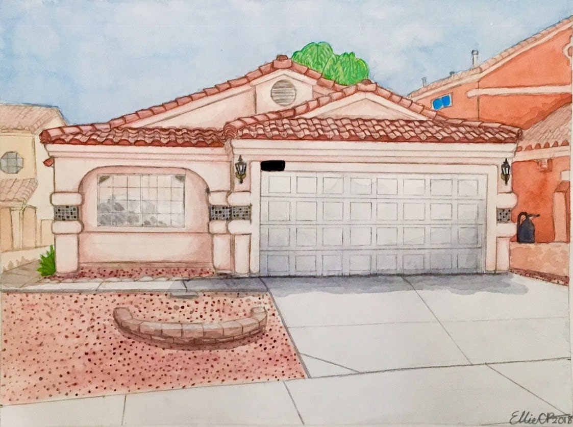 House Portrait, Watercolor and Colored Pencil on Paper, 2018