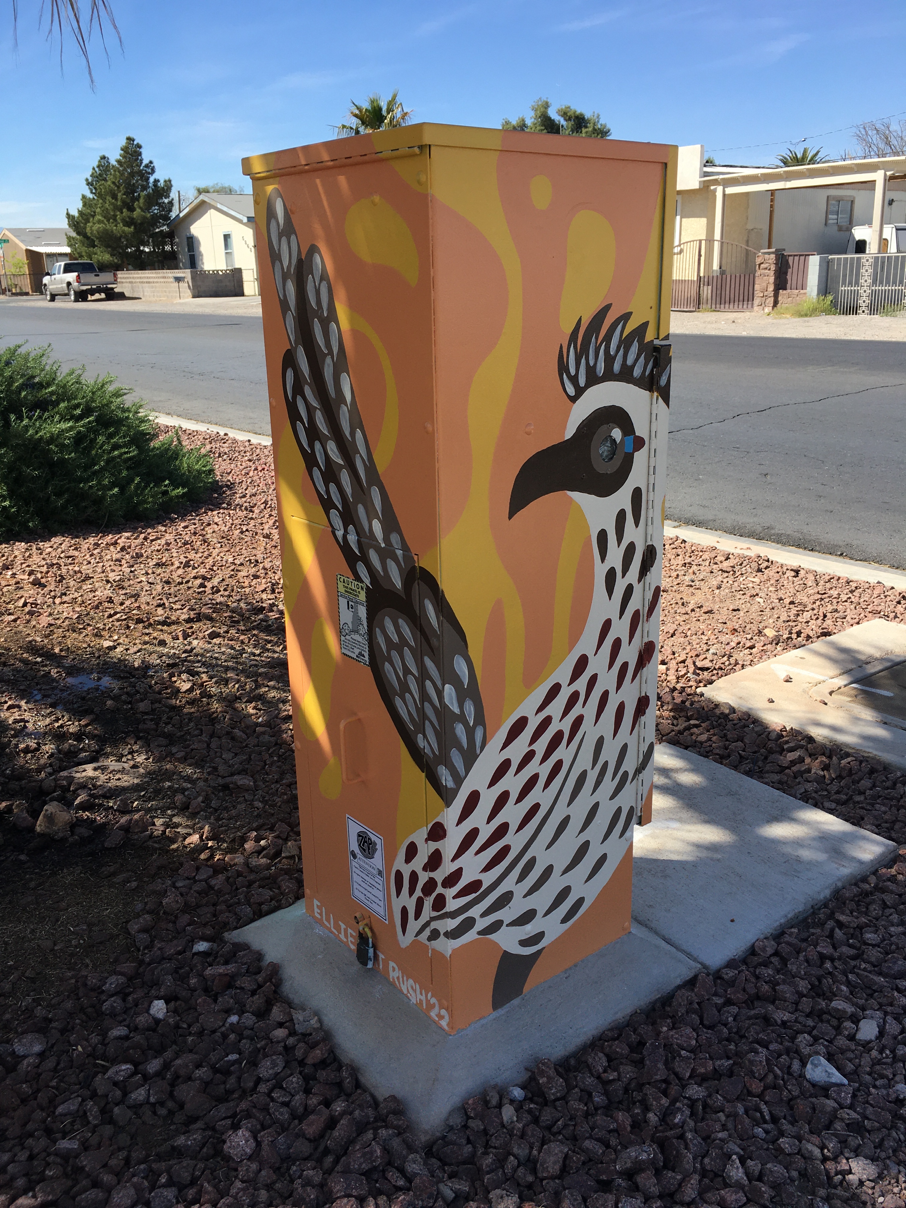 Greater Roadrunner (side 2), House Paint on Metal Utility Box, 2022