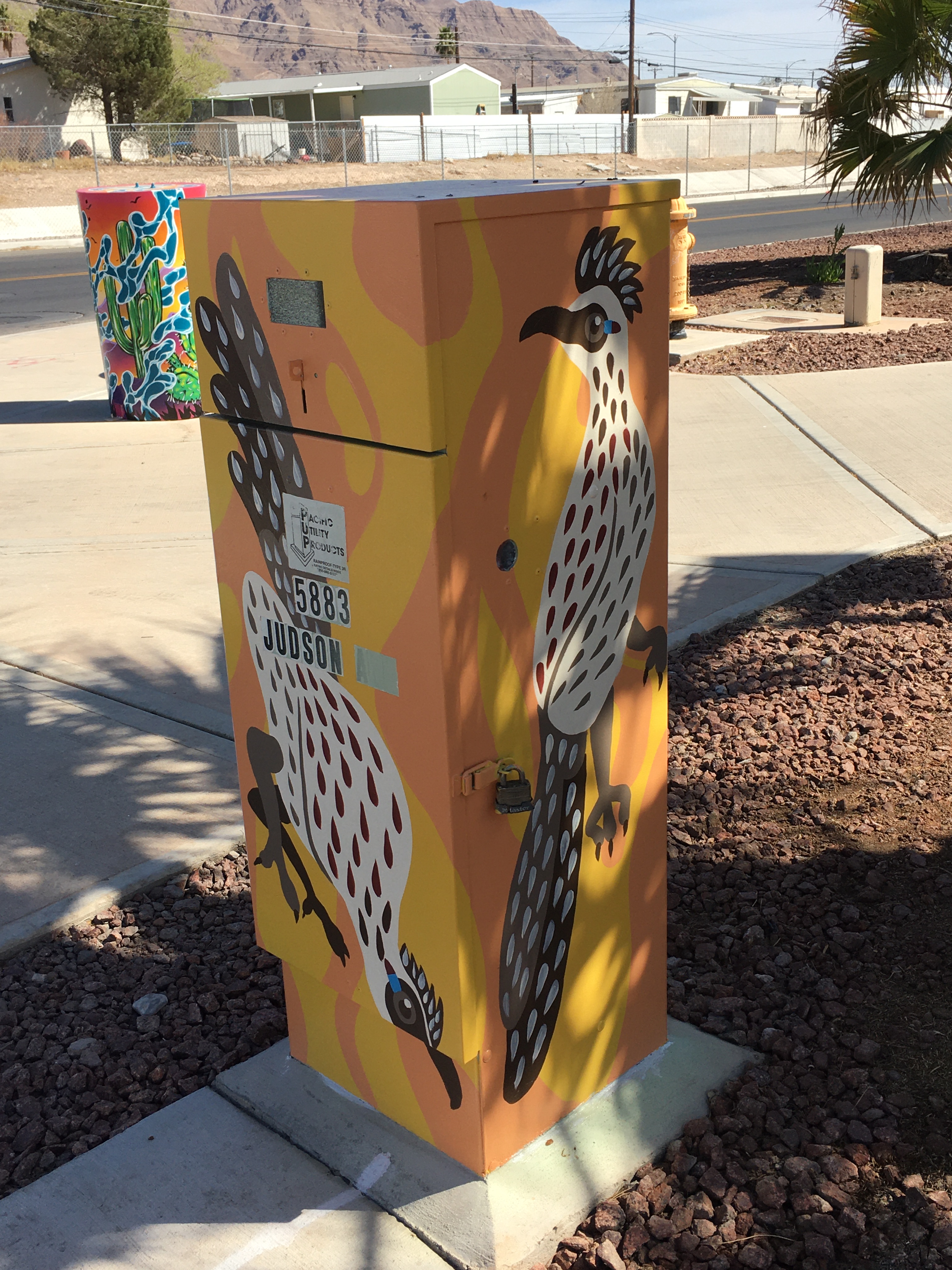 Greater Roadrunner (side 1), House Paint on Metal Utility Box, 2022