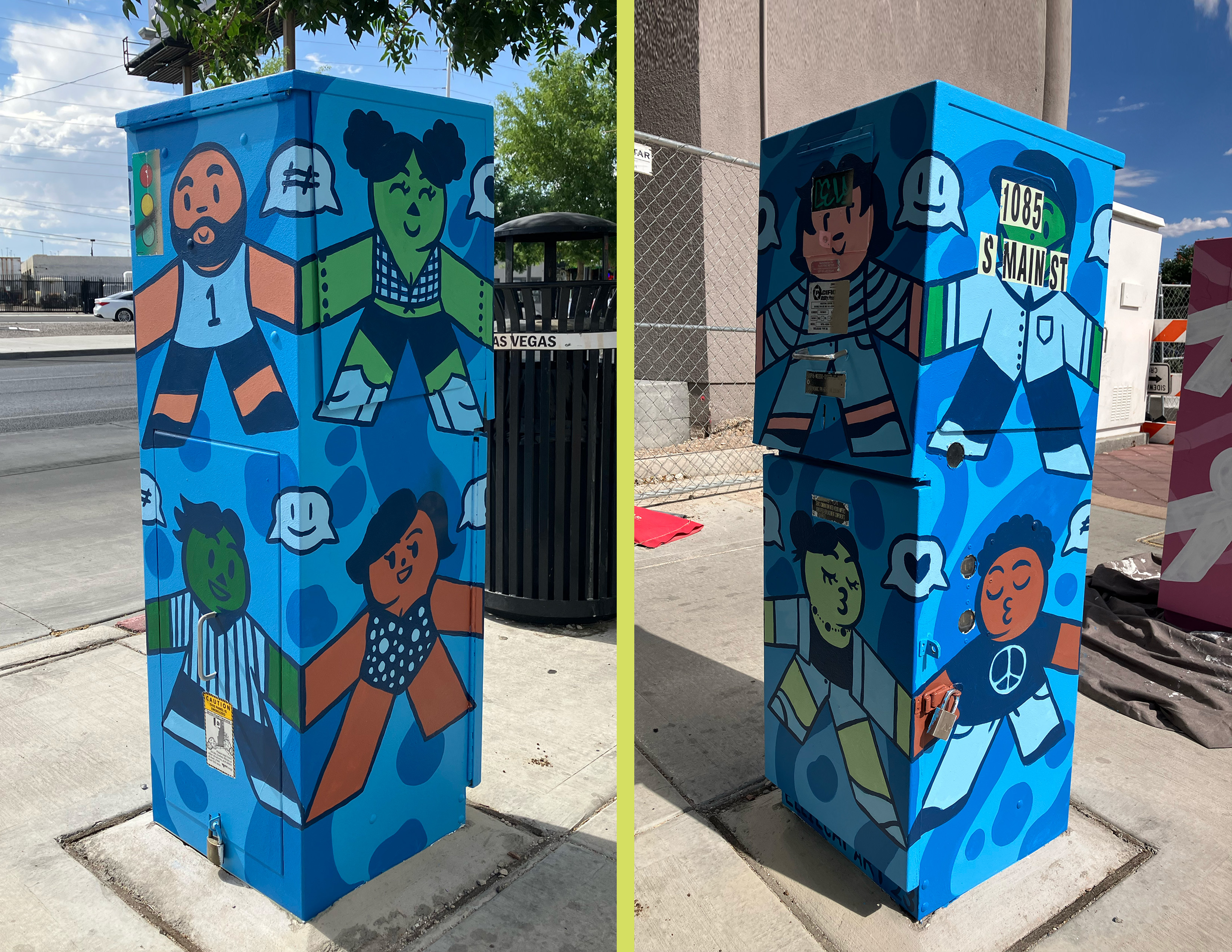 Hand In Hand Pt. 1, House Paint on Metal Utility Box, Dimensions Vary, 2023