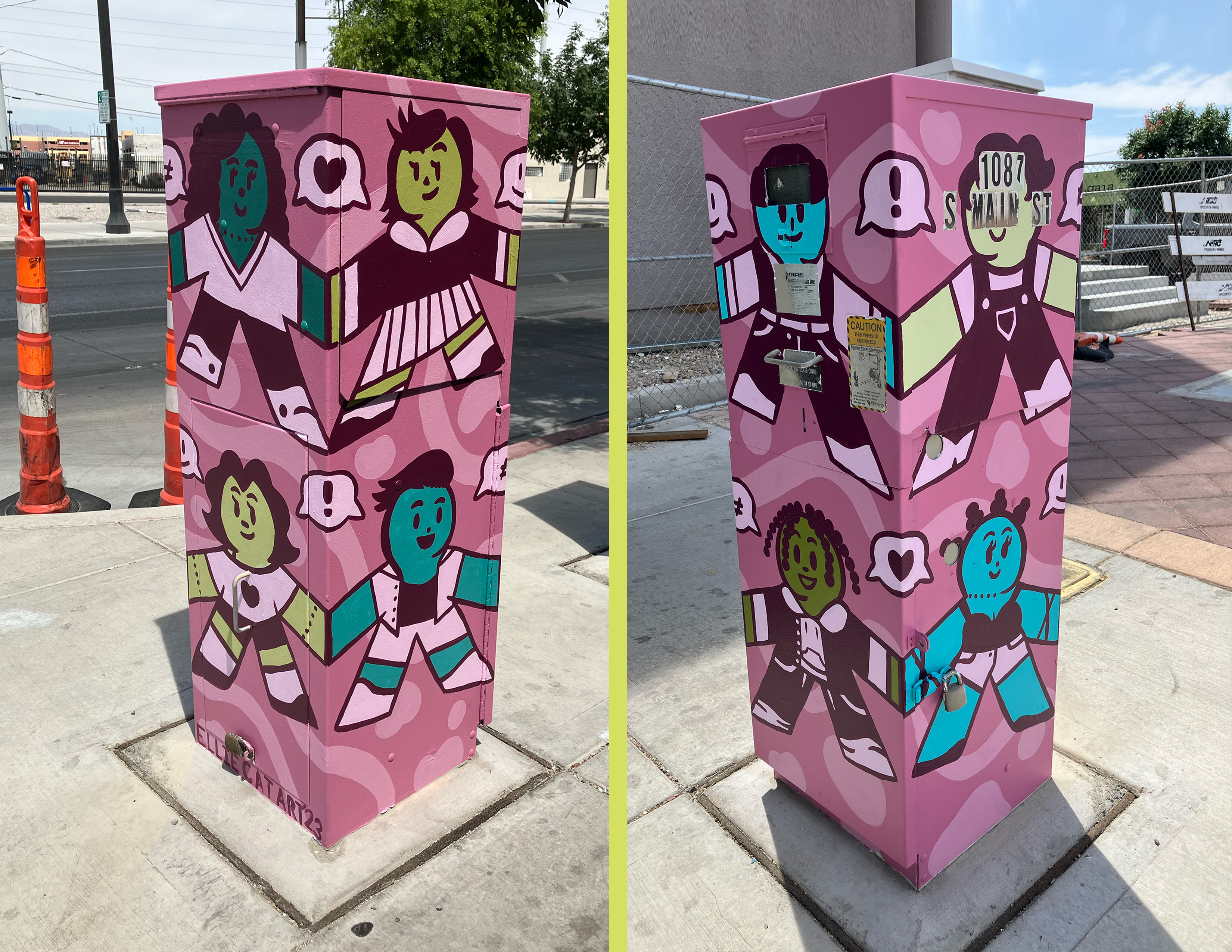 Hand In Hand Pt. 2, House Paint on Metal Utility Box, Dimensions Vary, 2023